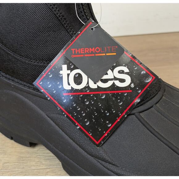 Totes Cassel Mens Winter Snow Boots 10 Black Thermolite Insulated Zip Waterproof - Picture 2 of 9